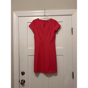 Peter Nygard Size 8 Petite Short Cap Sleeve Midi Shift Dress Pink Stretch Zipper